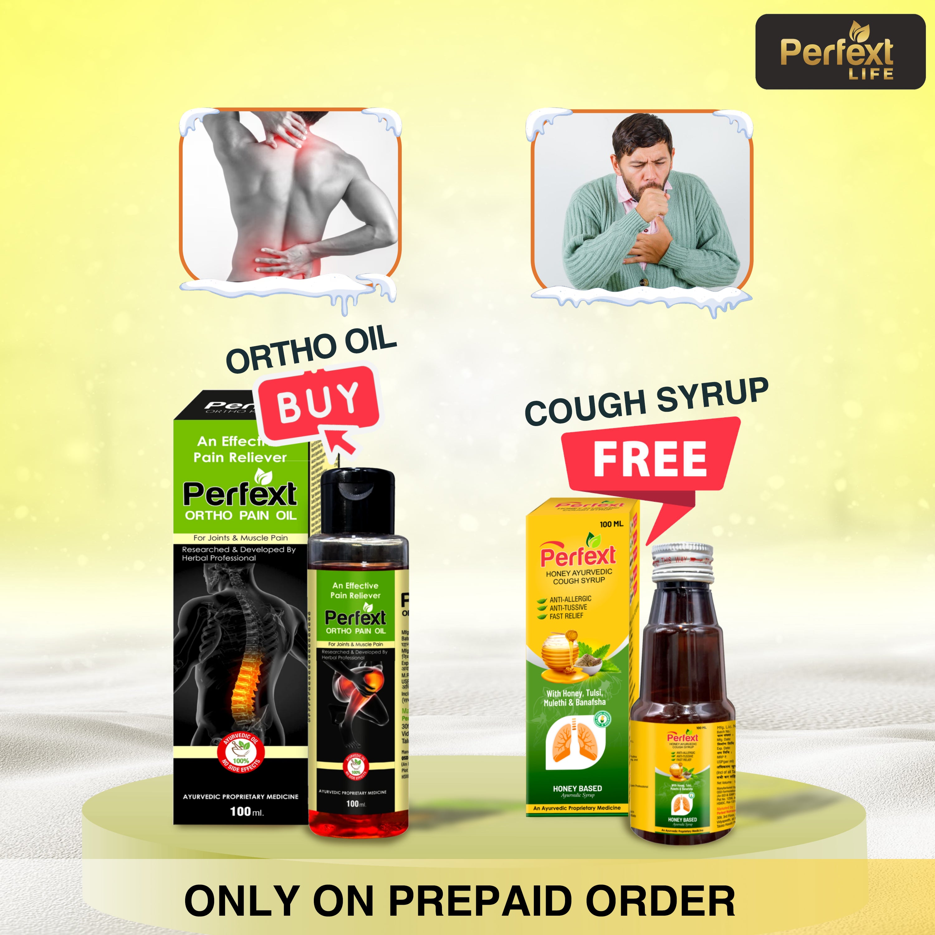 Perfext life Ayurvedic Pain Relief Combo: Free Cough Syrup With Ortho Pain Oil (Set of 2)