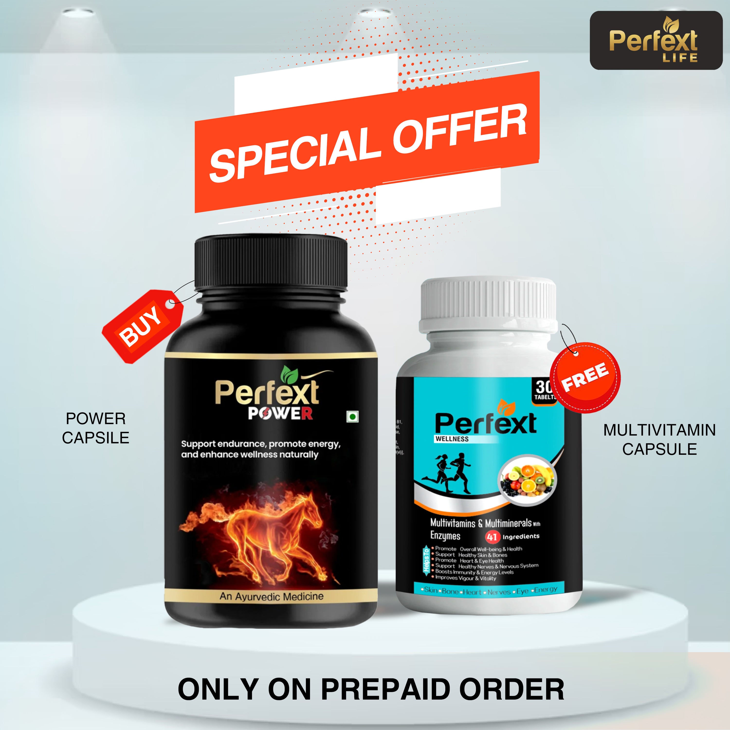 Perfext Life Energy & Wellness Combo: Free Multivitamin With Ayurvedic Cap-sules